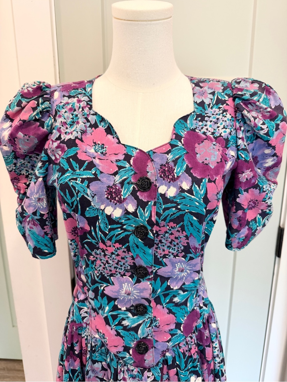Vintage Style My Way Floral Dress 80’s 90’s Saved by the Bell SMW Puff Sleeve - Picture 2 of 8